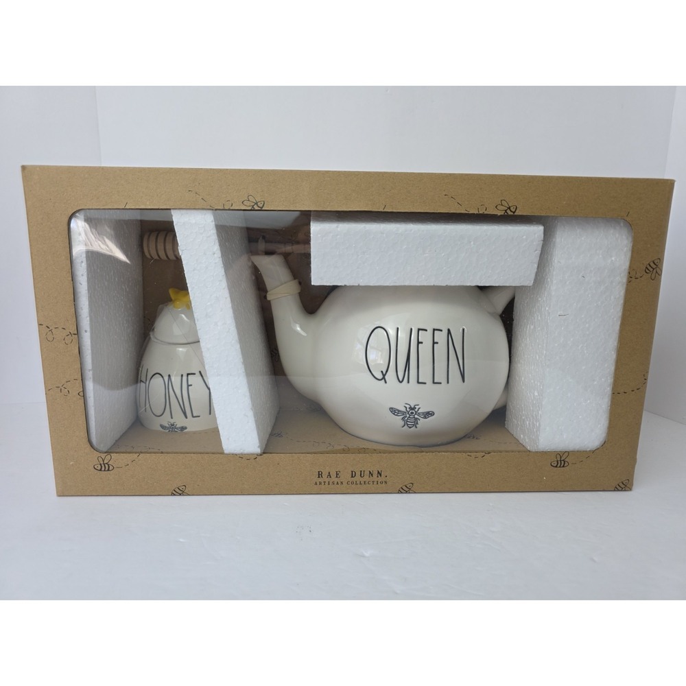 Rae Dunn‎ Honey Pot & Queen Bee Teapot Set Ceramic Gift Set